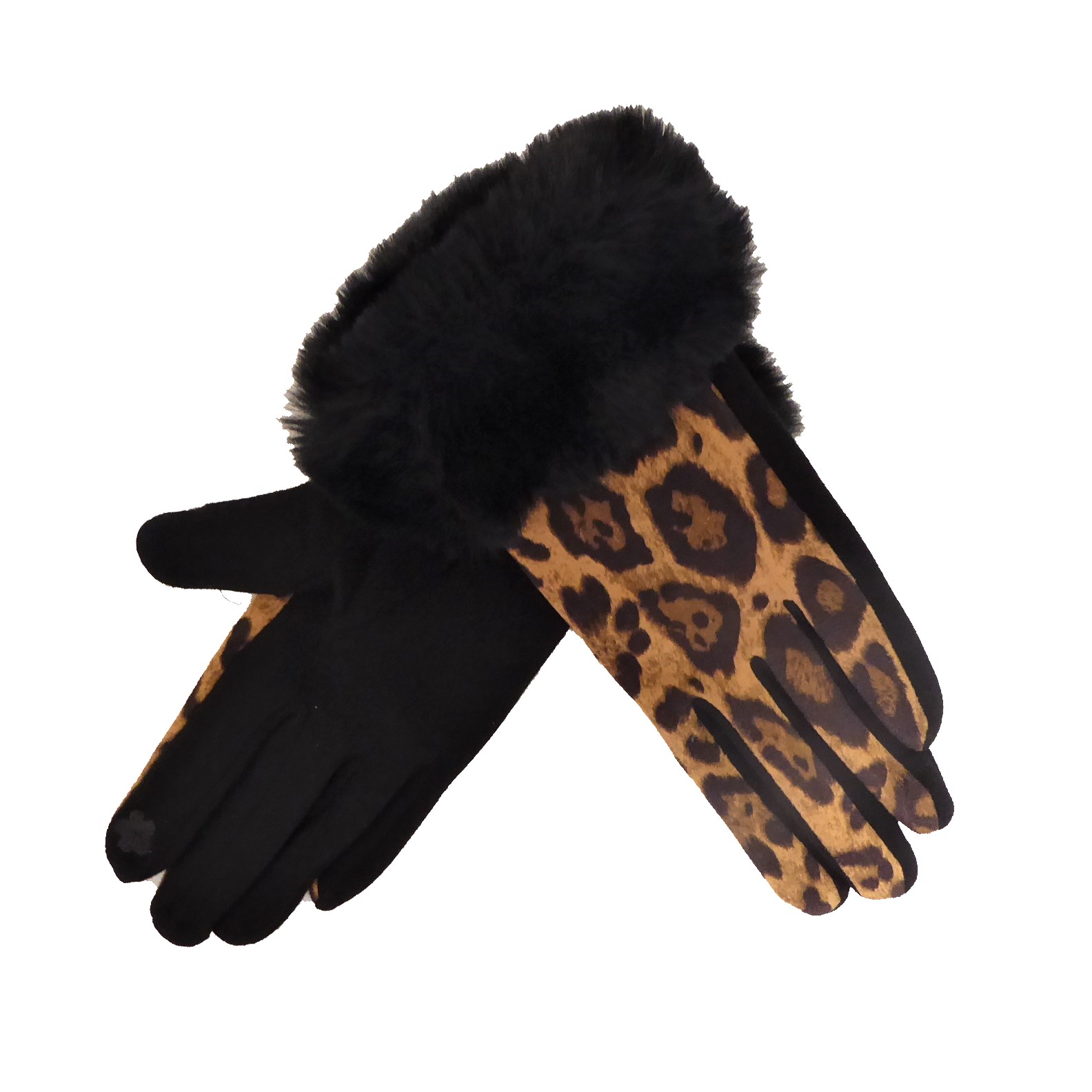 Leopard Print Fur Gloves - Image 2
