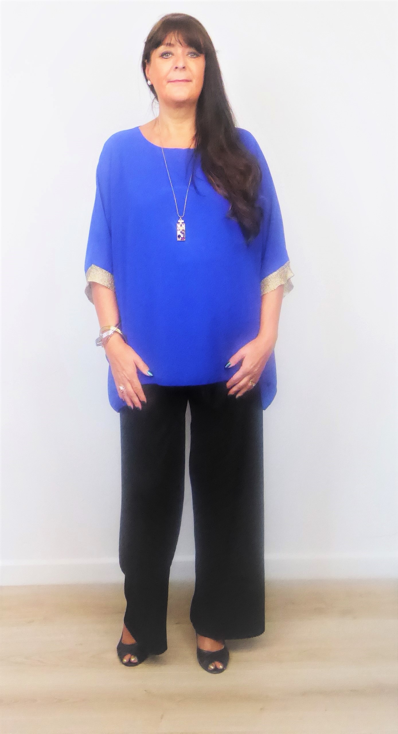 Blue Chiffon Gold-Thread Top
