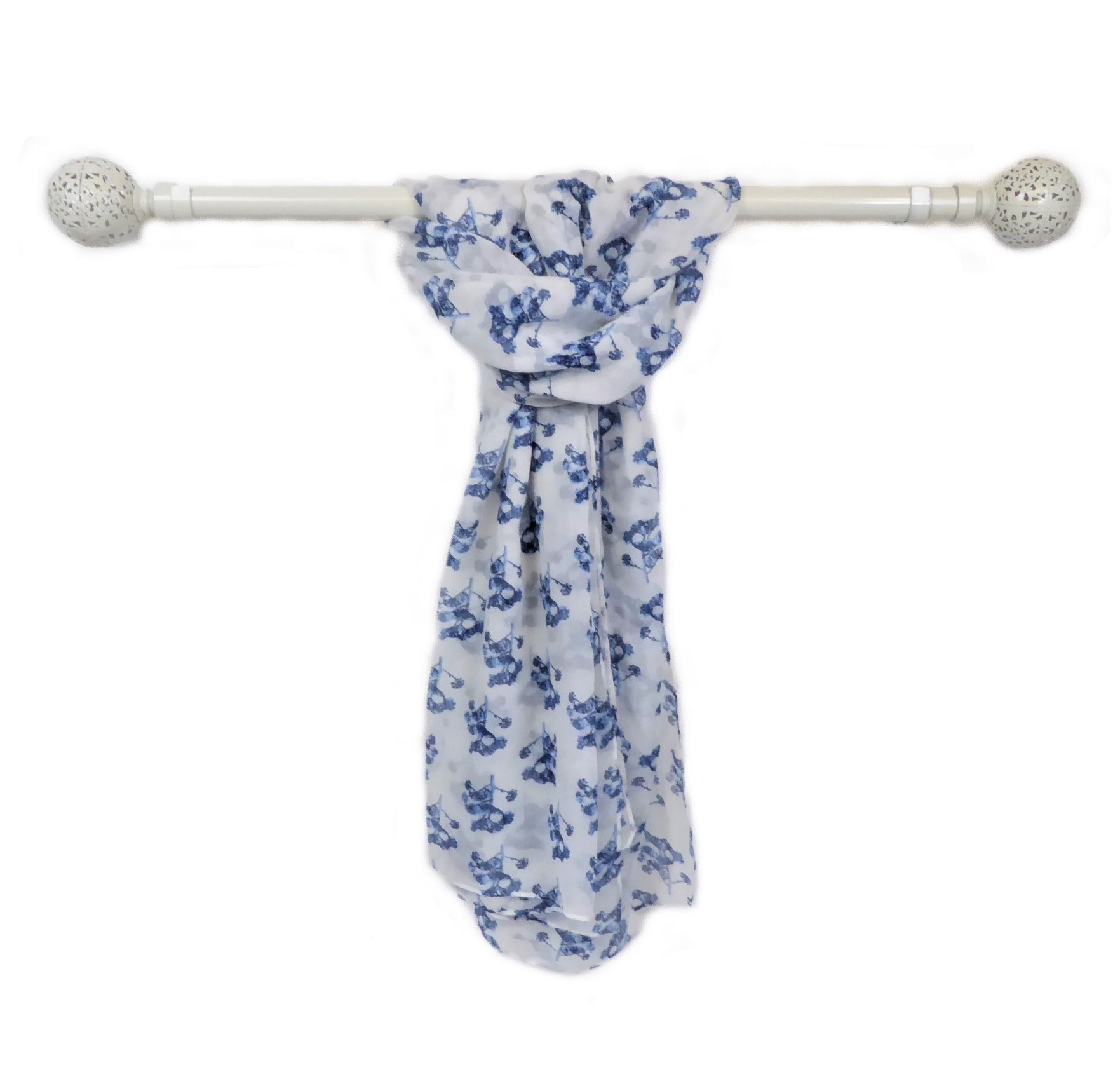 White Flower Print Scarf