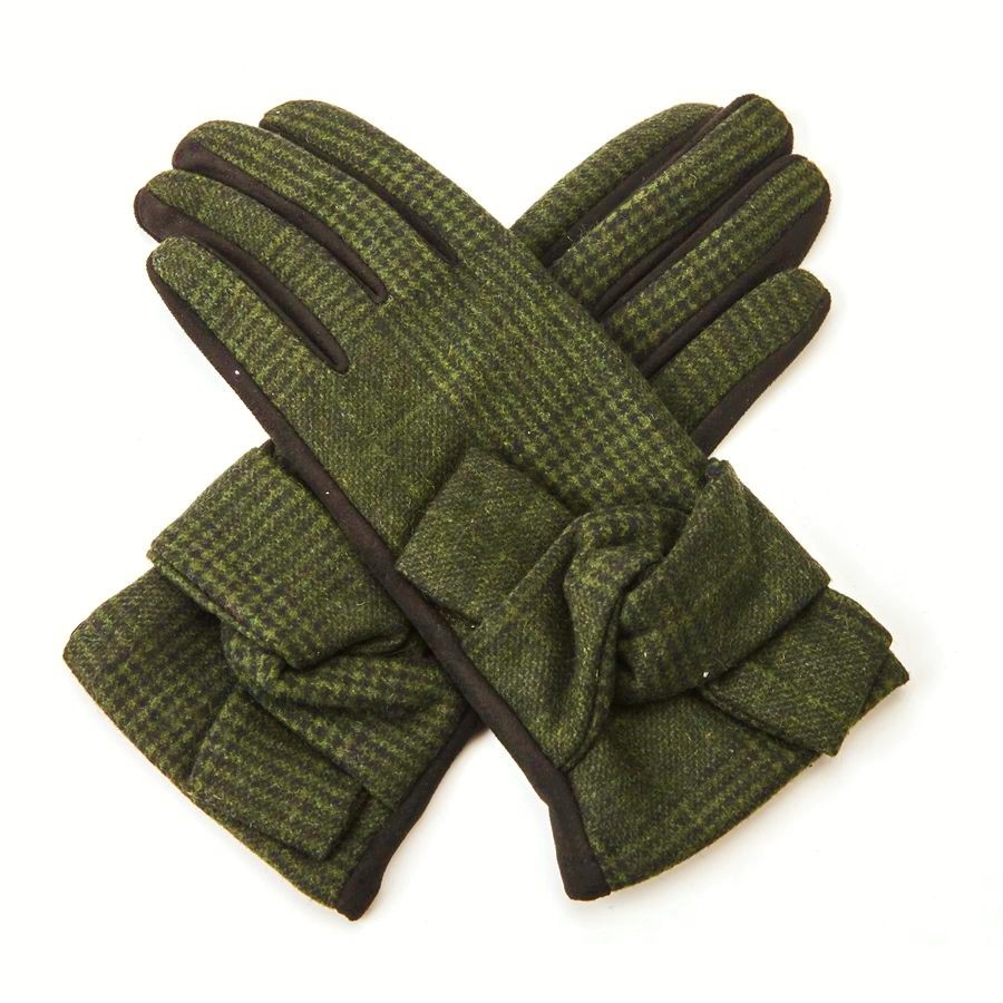 Green Tartan Bow Gloves