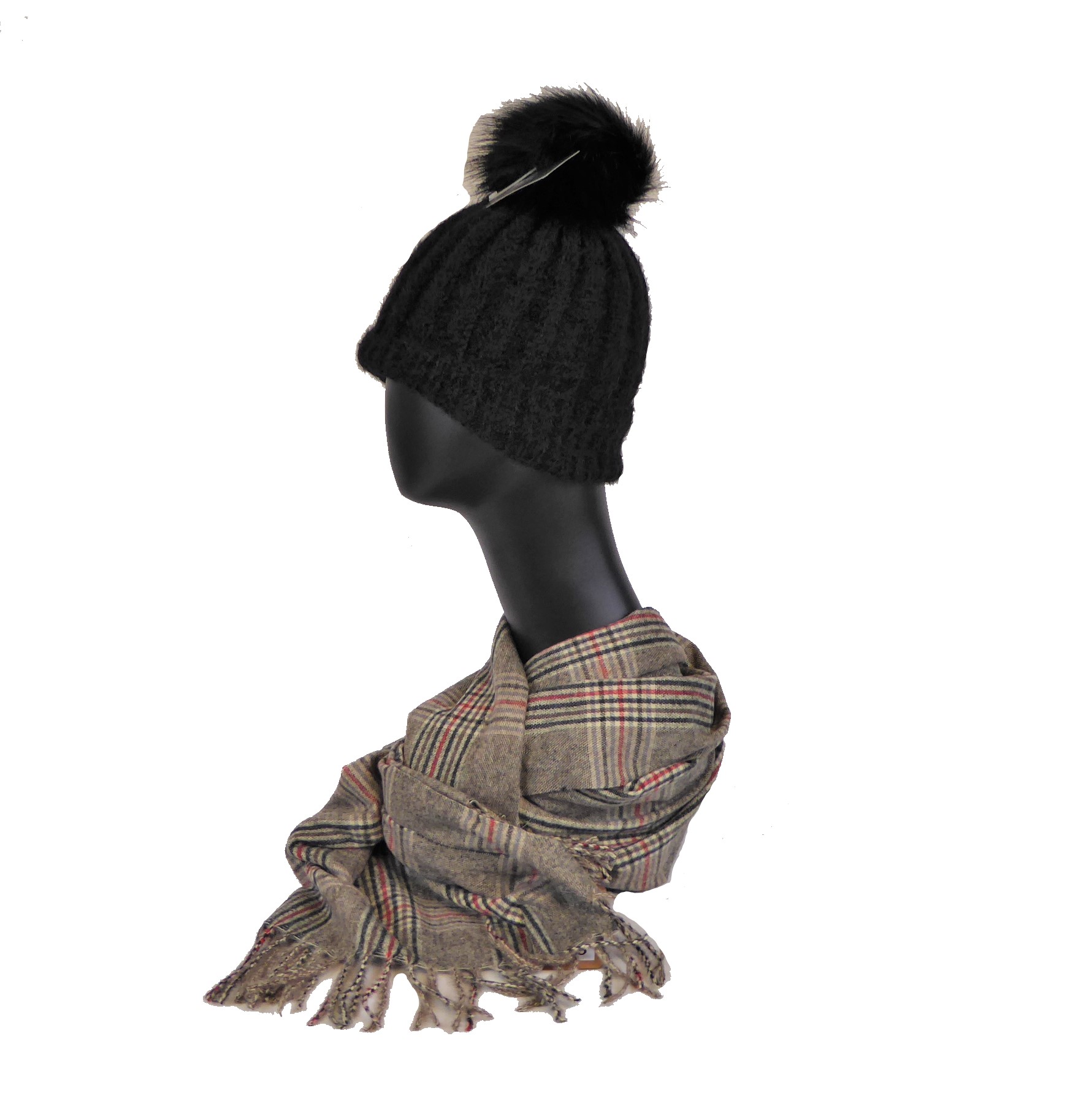 Black Knitted Pompom Hat - Image 2