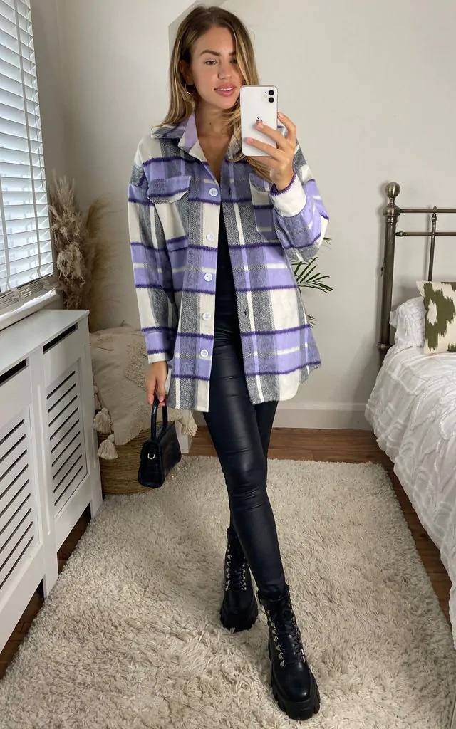 Purple Oversized Check Shacket - Image 3