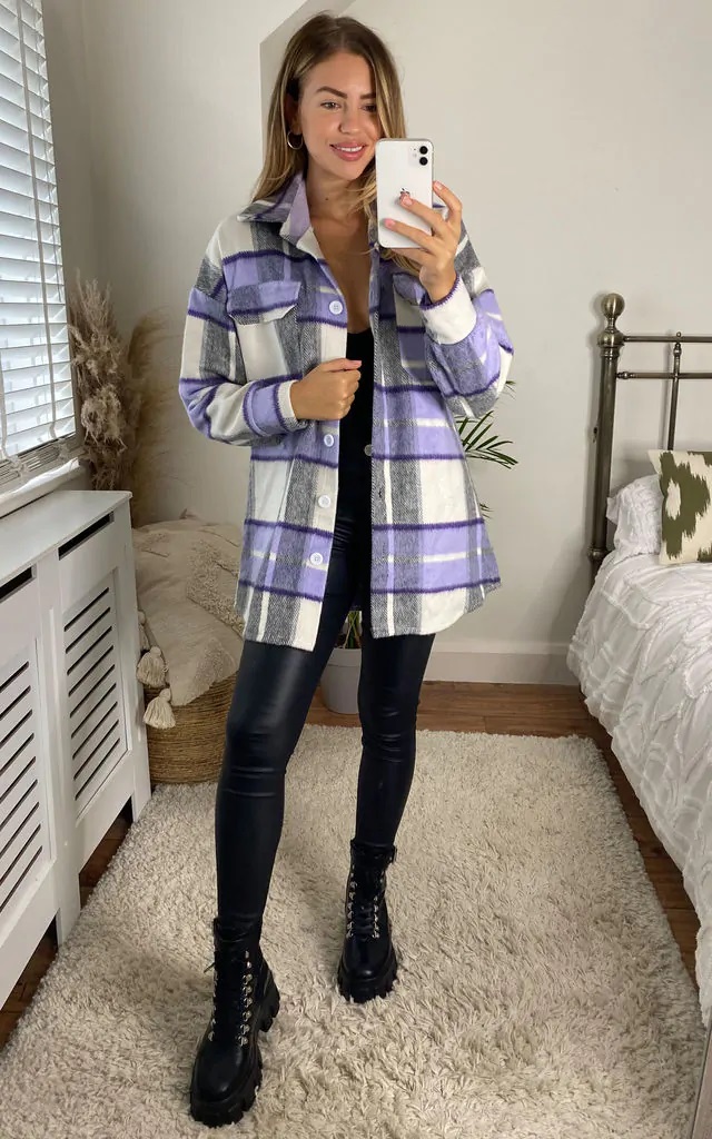 Purple Oversized Check Shacket - Image 4