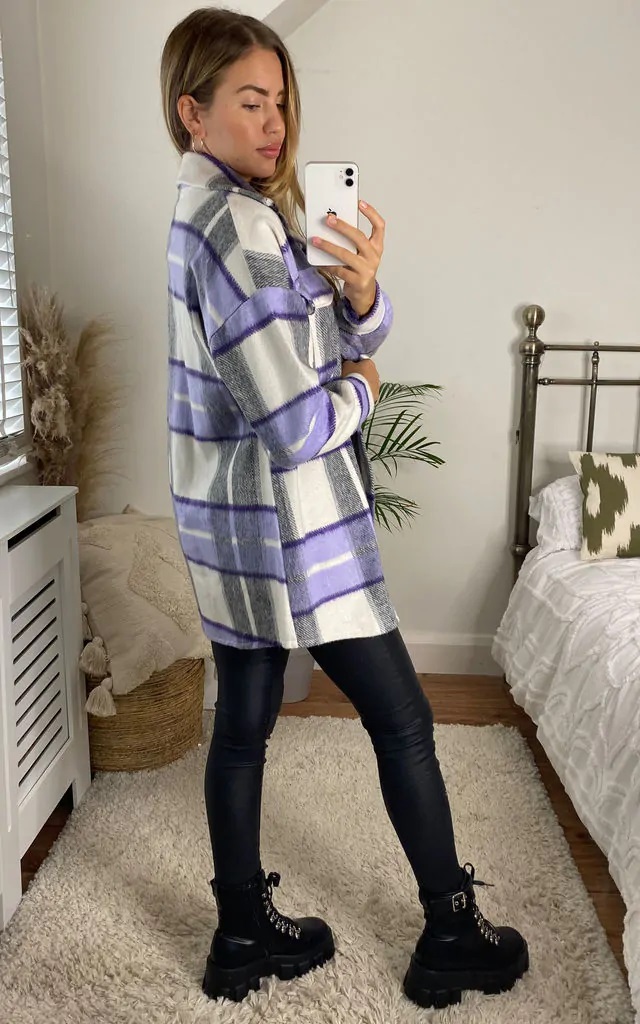 Purple Oversized Check Shacket - Image 5