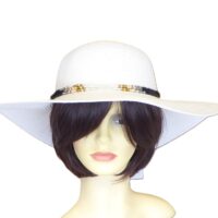 White Beaded Straw Wide Brim Hat