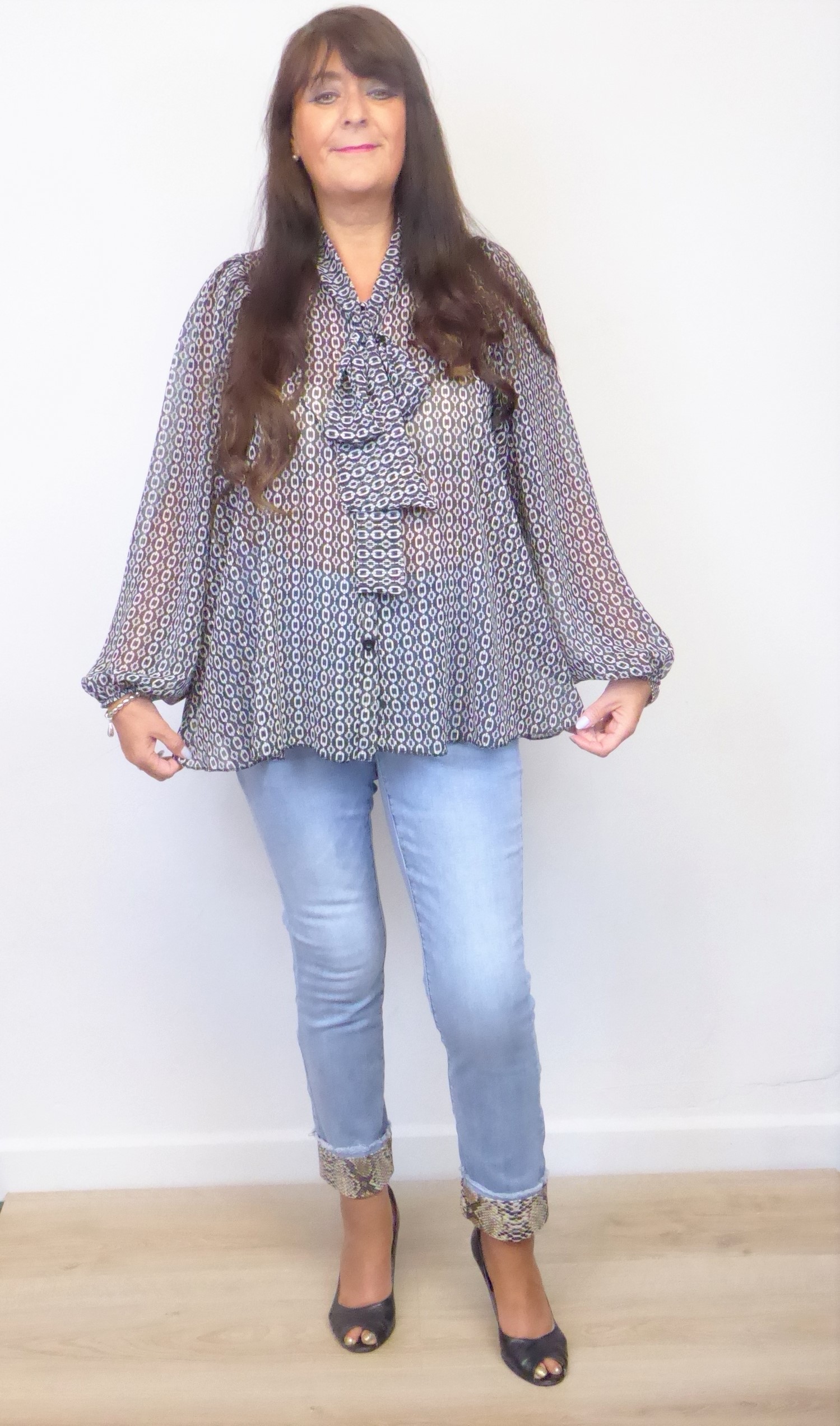 Black Chain Pussy Bow Blouse