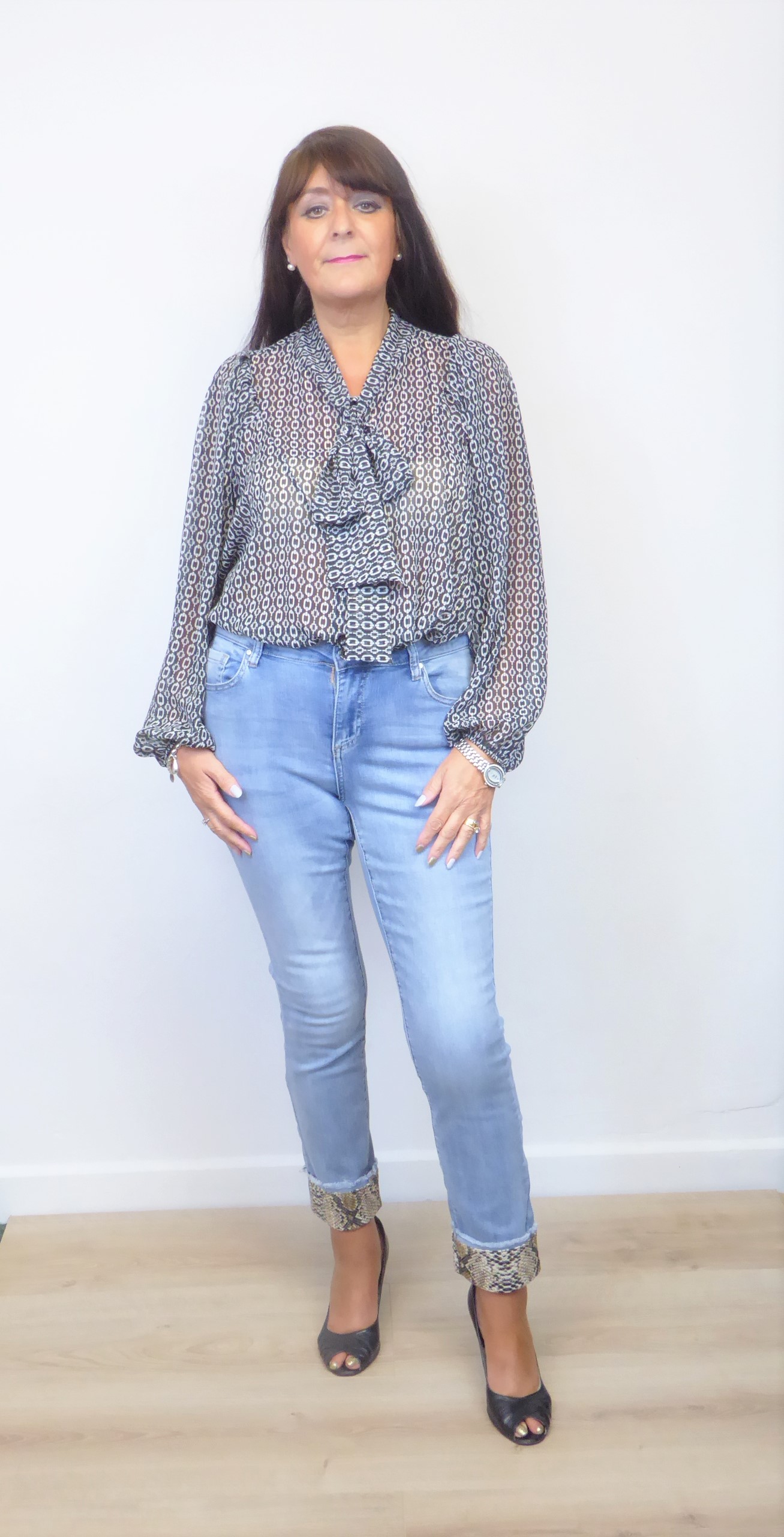 Black Chain Pussy Bow Blouse - Image 2