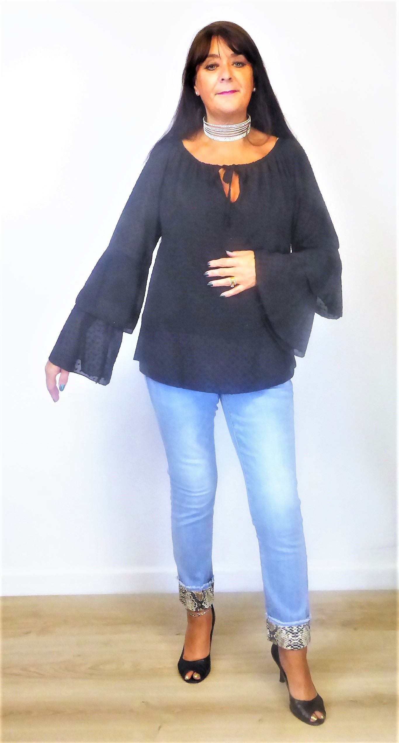 Black Frilled Blouse - Image 3