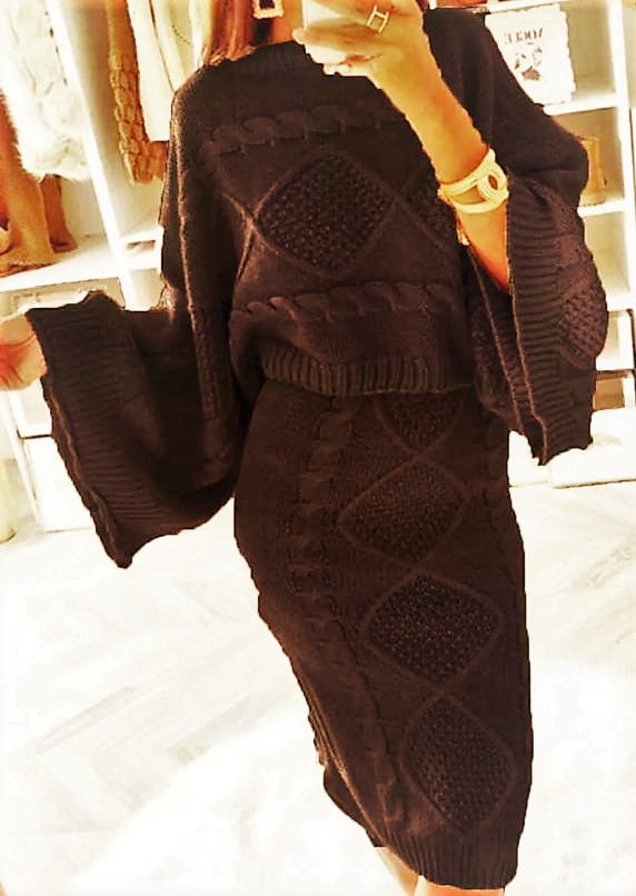 Burgundy Knitted 2 Piece Dress