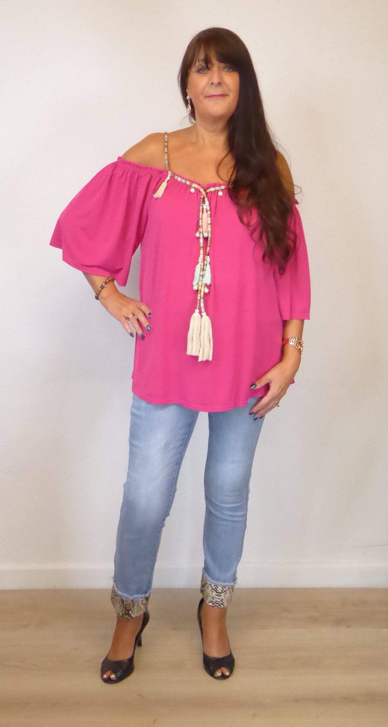 Fuchsia Rainbow Tassel Top