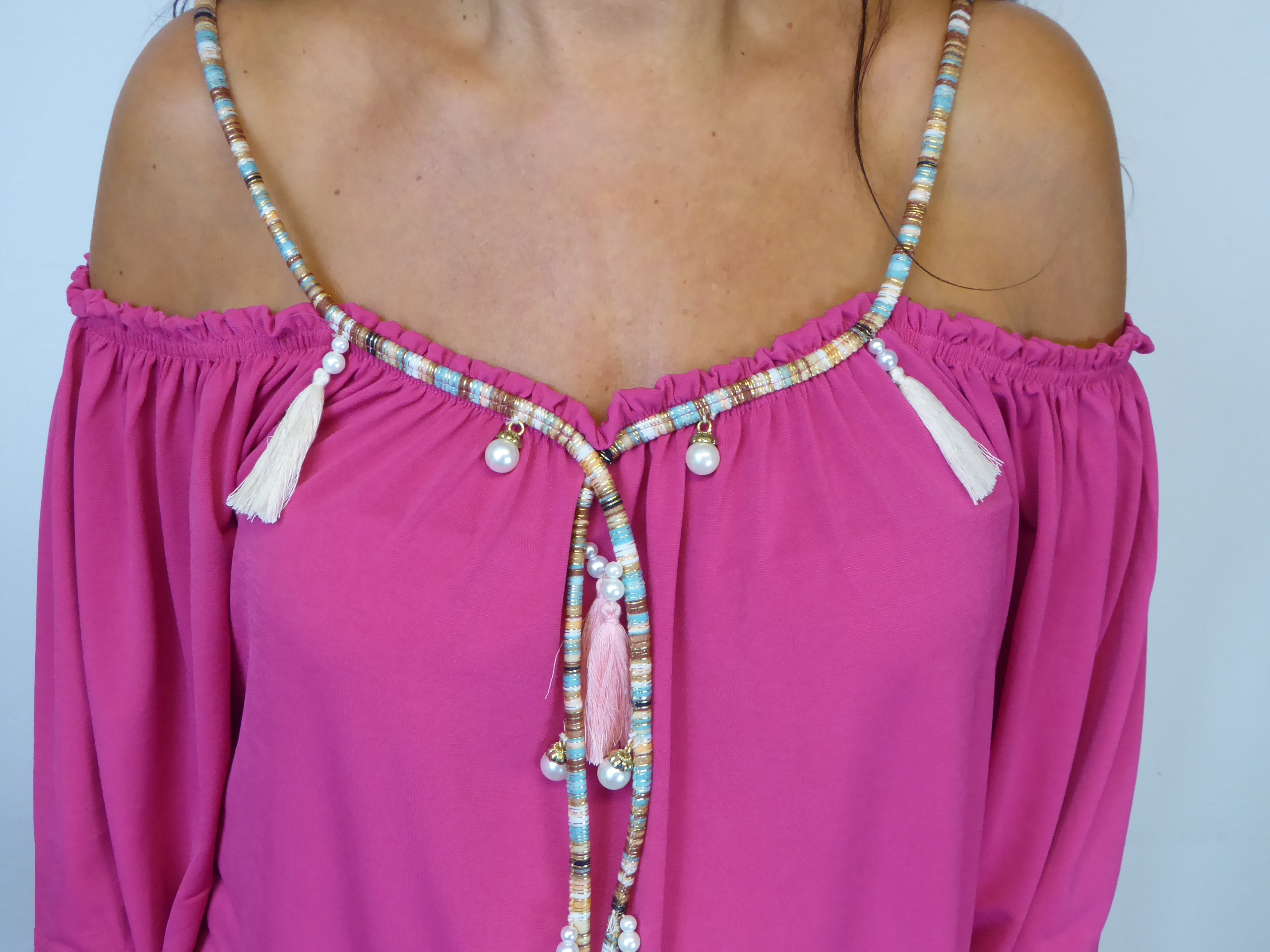 Fuchsia Rainbow Tassel Top - Image 3