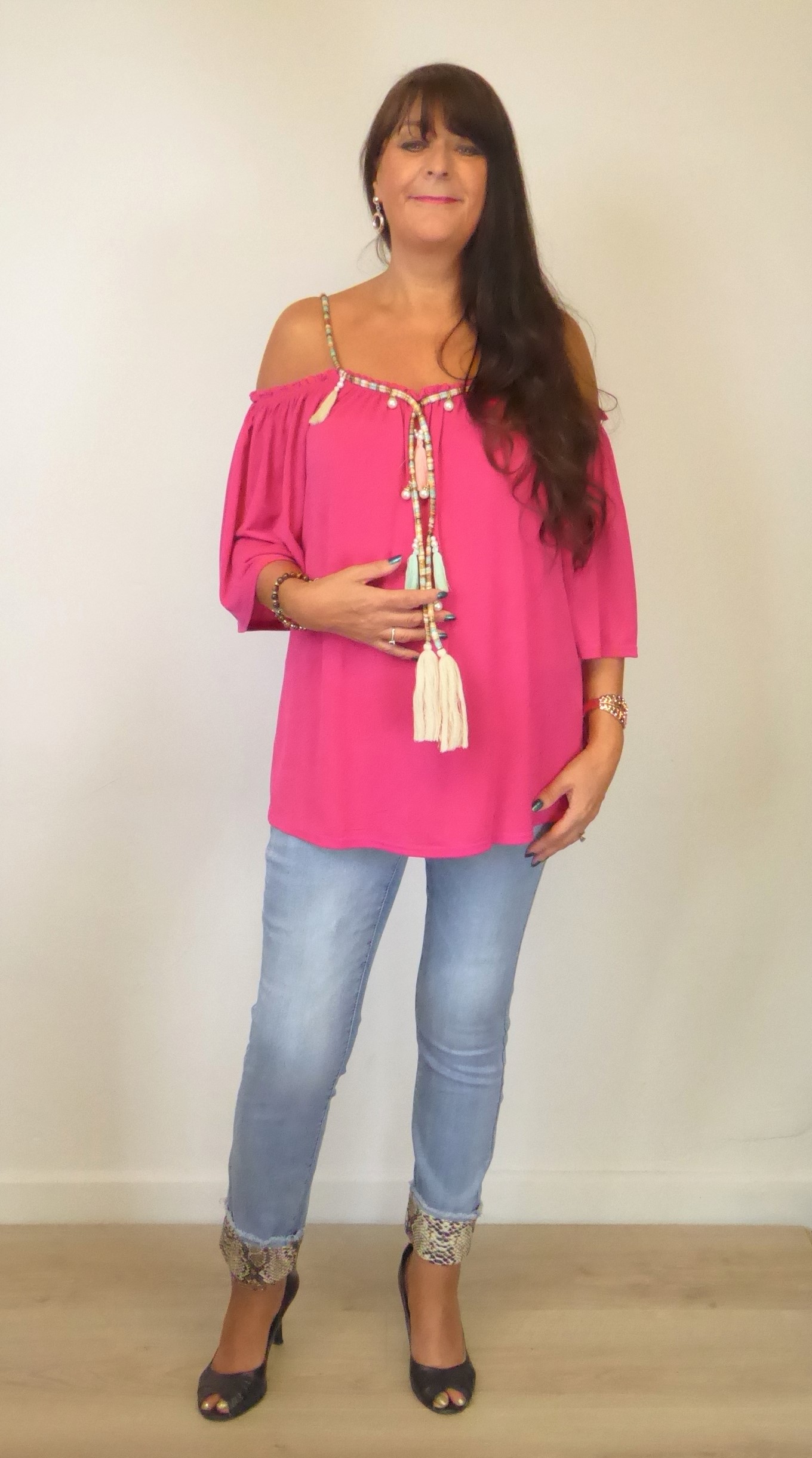 Fuchsia Rainbow Tassel Top - Image 2