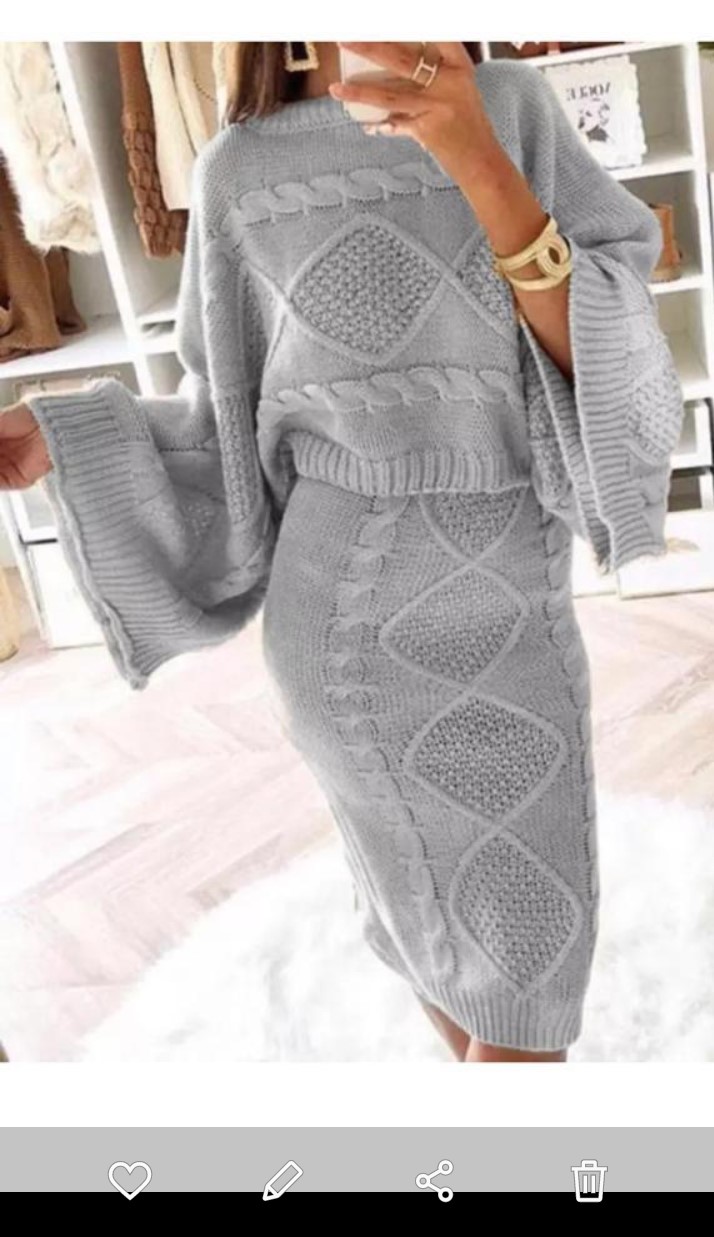 Grey Knitted 2 Piece Dress