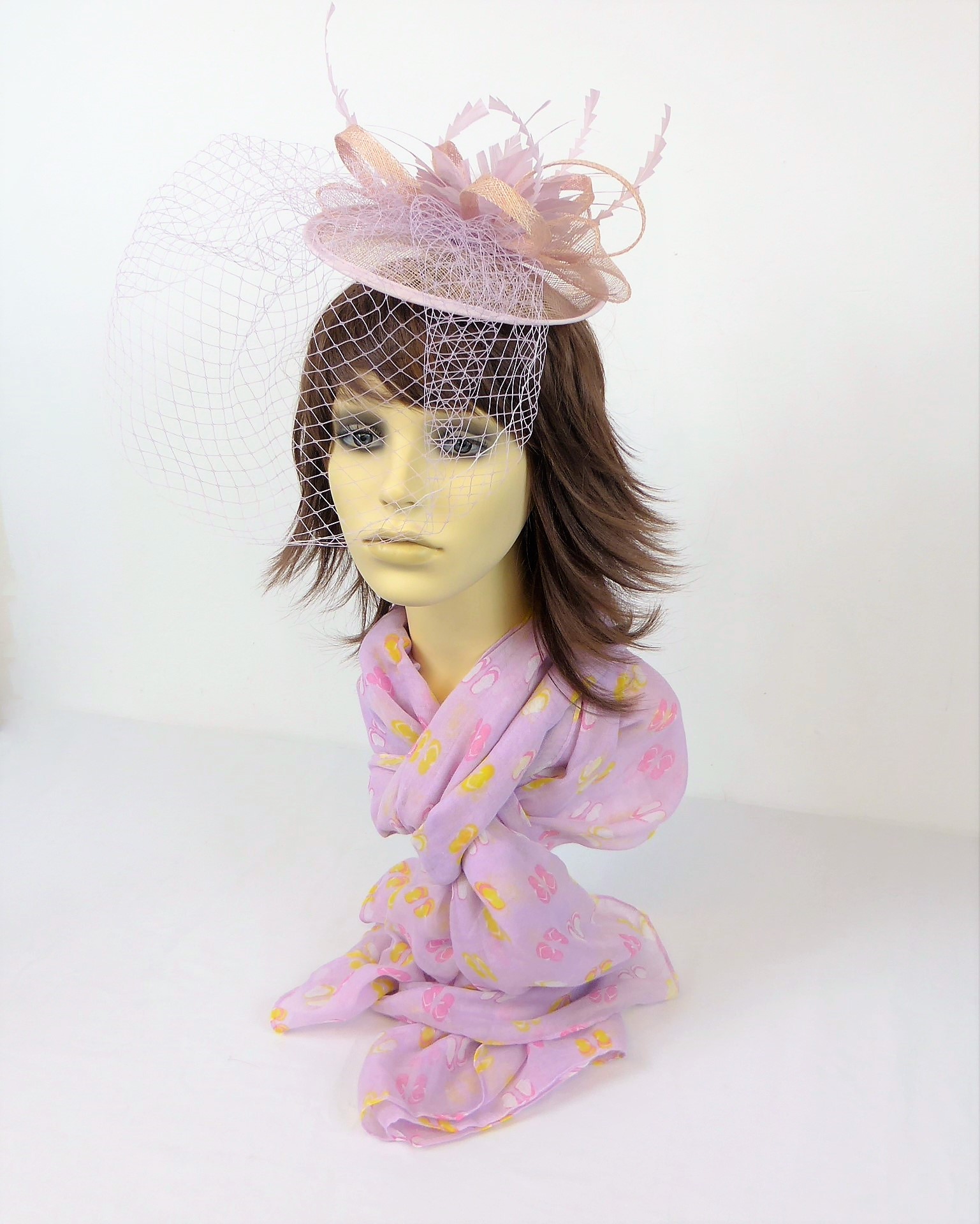 Light Pink Bow Feather Hatinator
