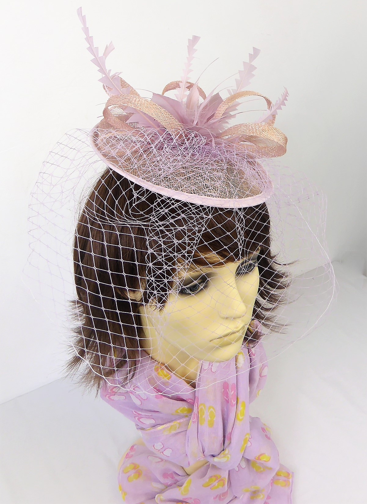 Light Pink Bow Feather Hatinator - Image 4