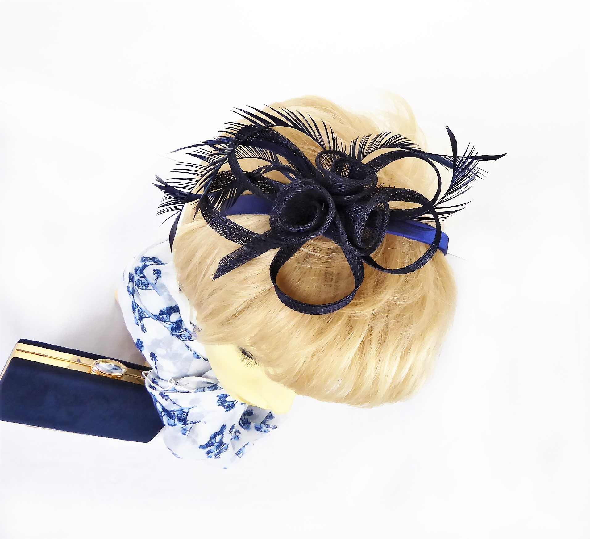 Navy Bow Flower Fascinator - Image 2