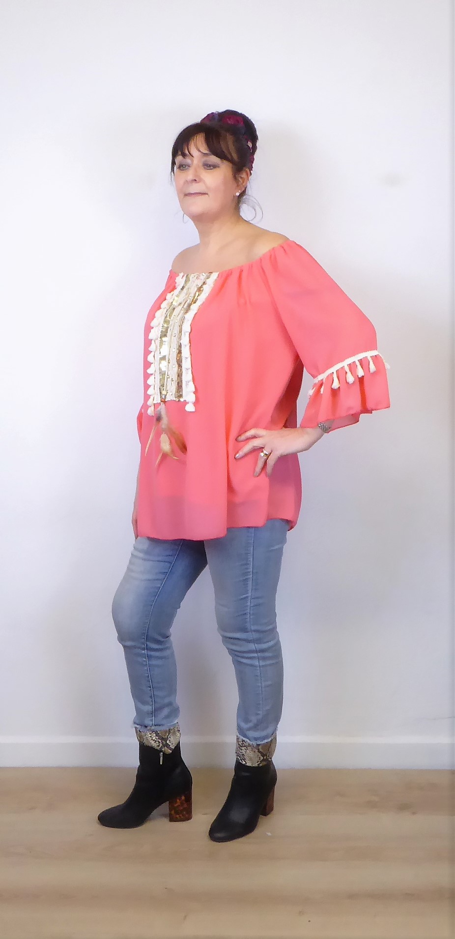 Peach Chiffon Bardot Top - Image 8