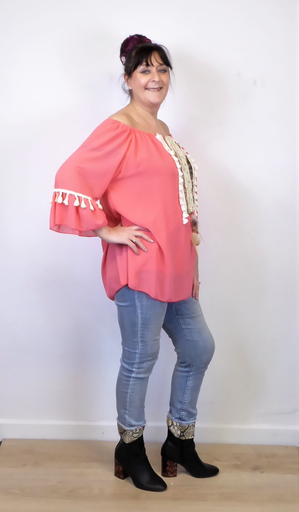 Peach Chiffon Bardot Top - Image 7