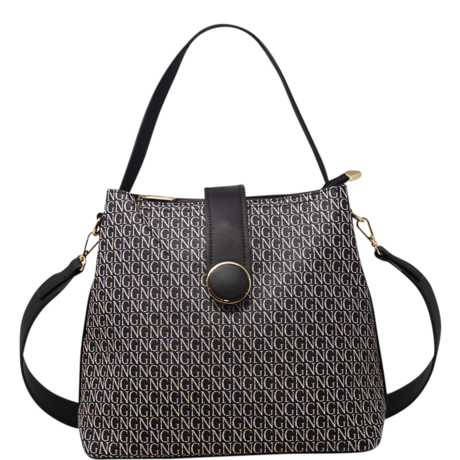 Black Printed Tote Handbag