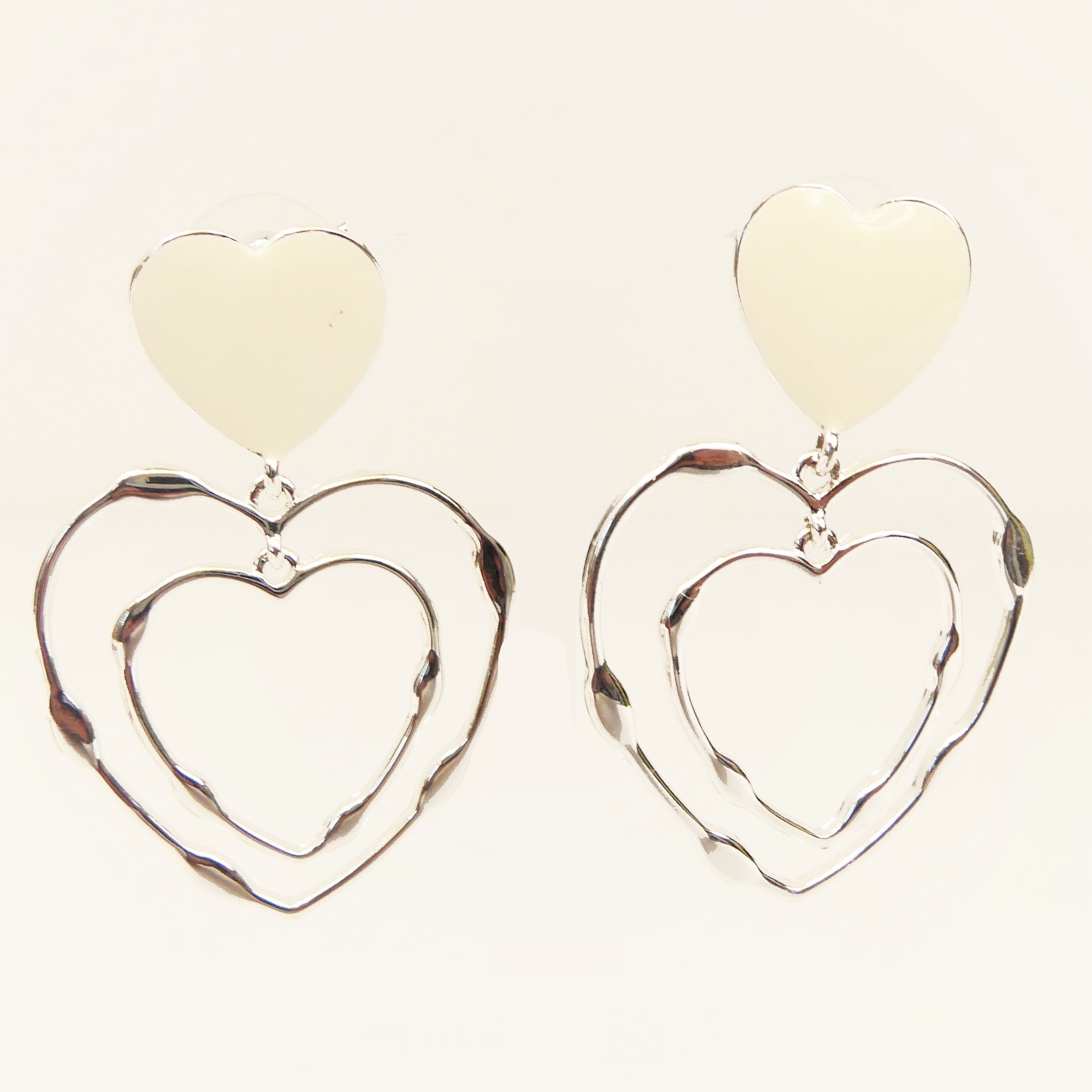 Double Heart White Earrings