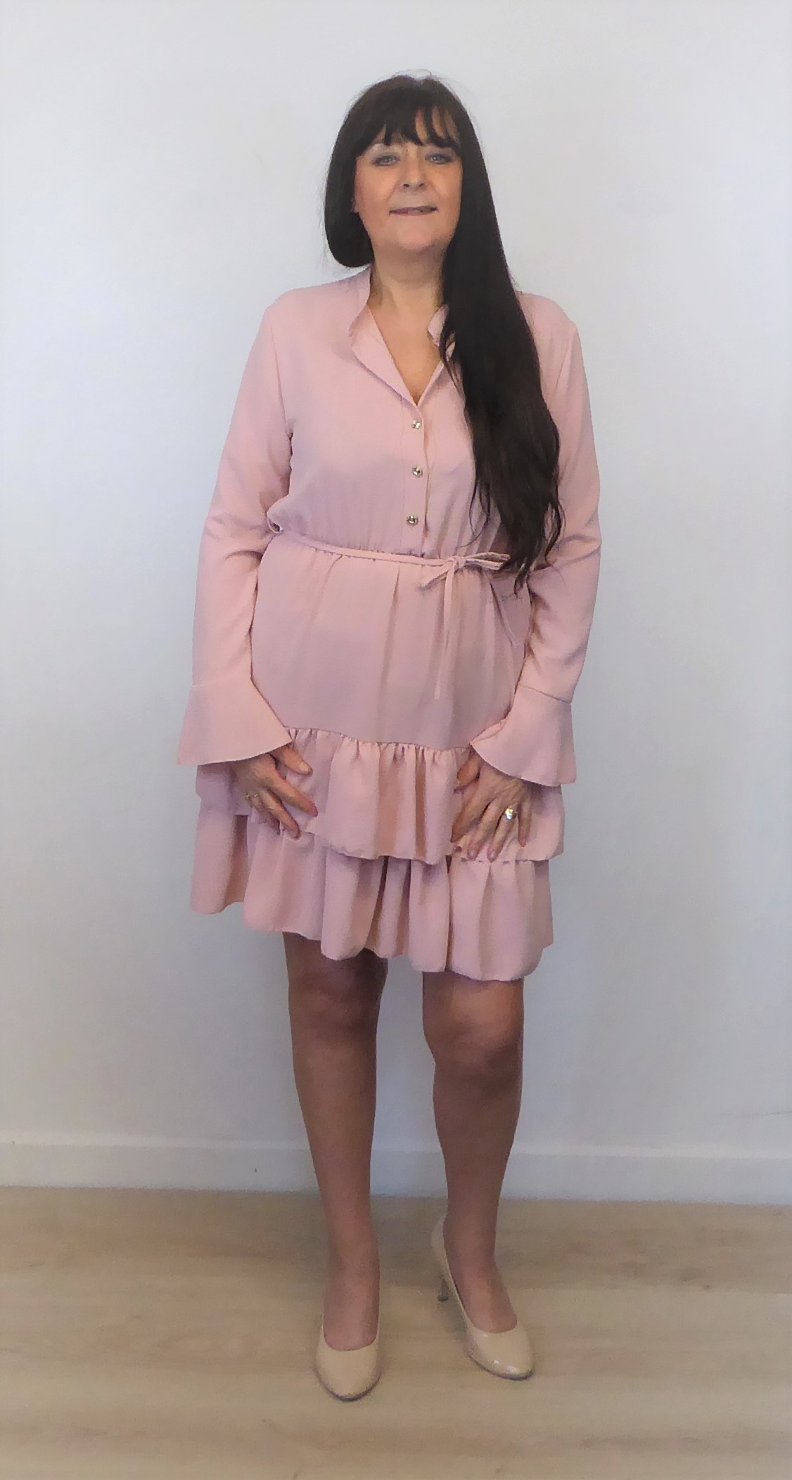 Nude Beige Ruffle Dress - Image 8