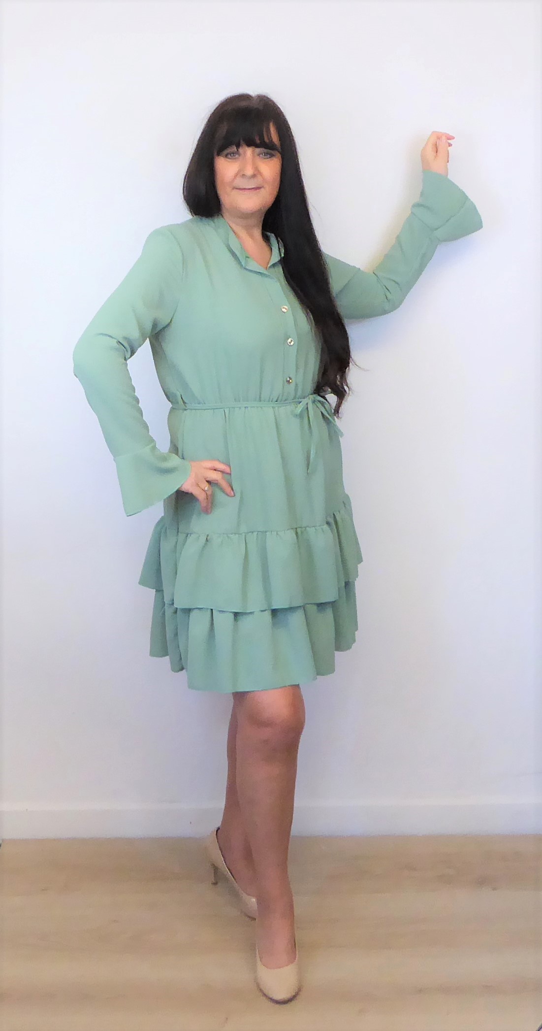 Nude Beige Ruffle Dress - Image 7