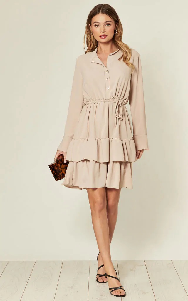 Nude Beige Ruffle Dress - Image 2