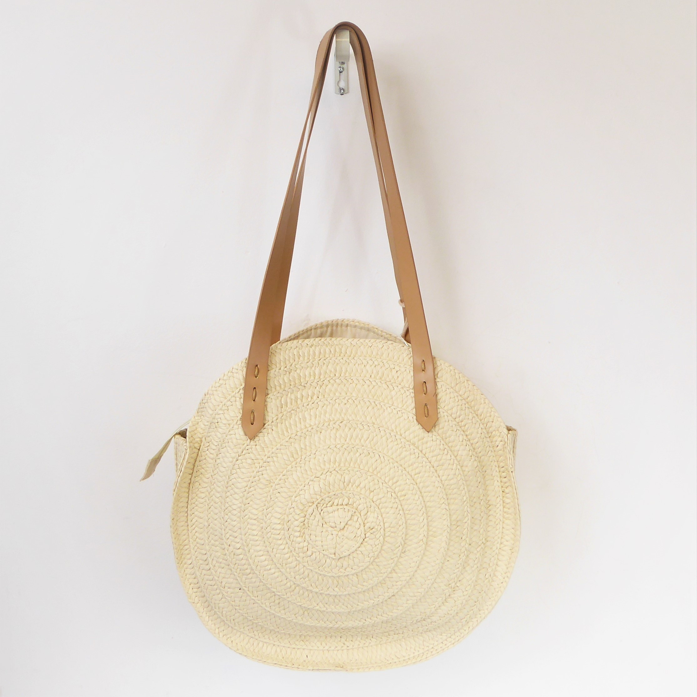 Beige Straw Round Bag - Image 2