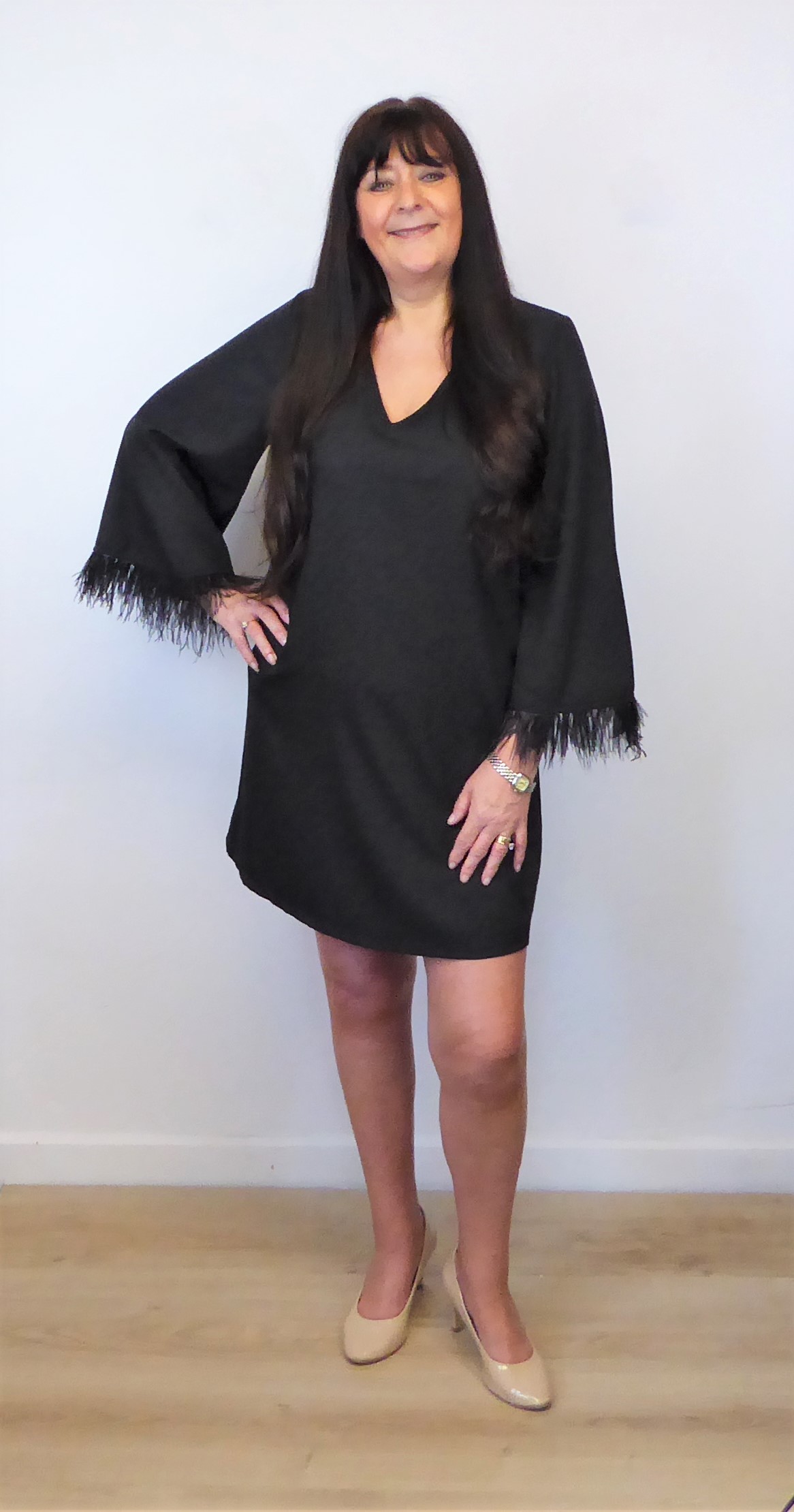 Black Feather Tunic Dress - Image 4