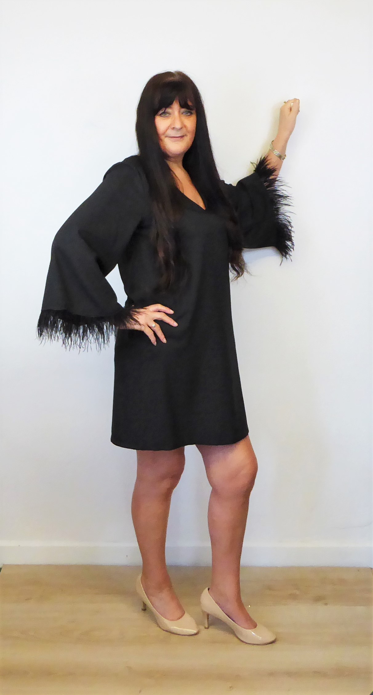 Black Feather Tunic Dress