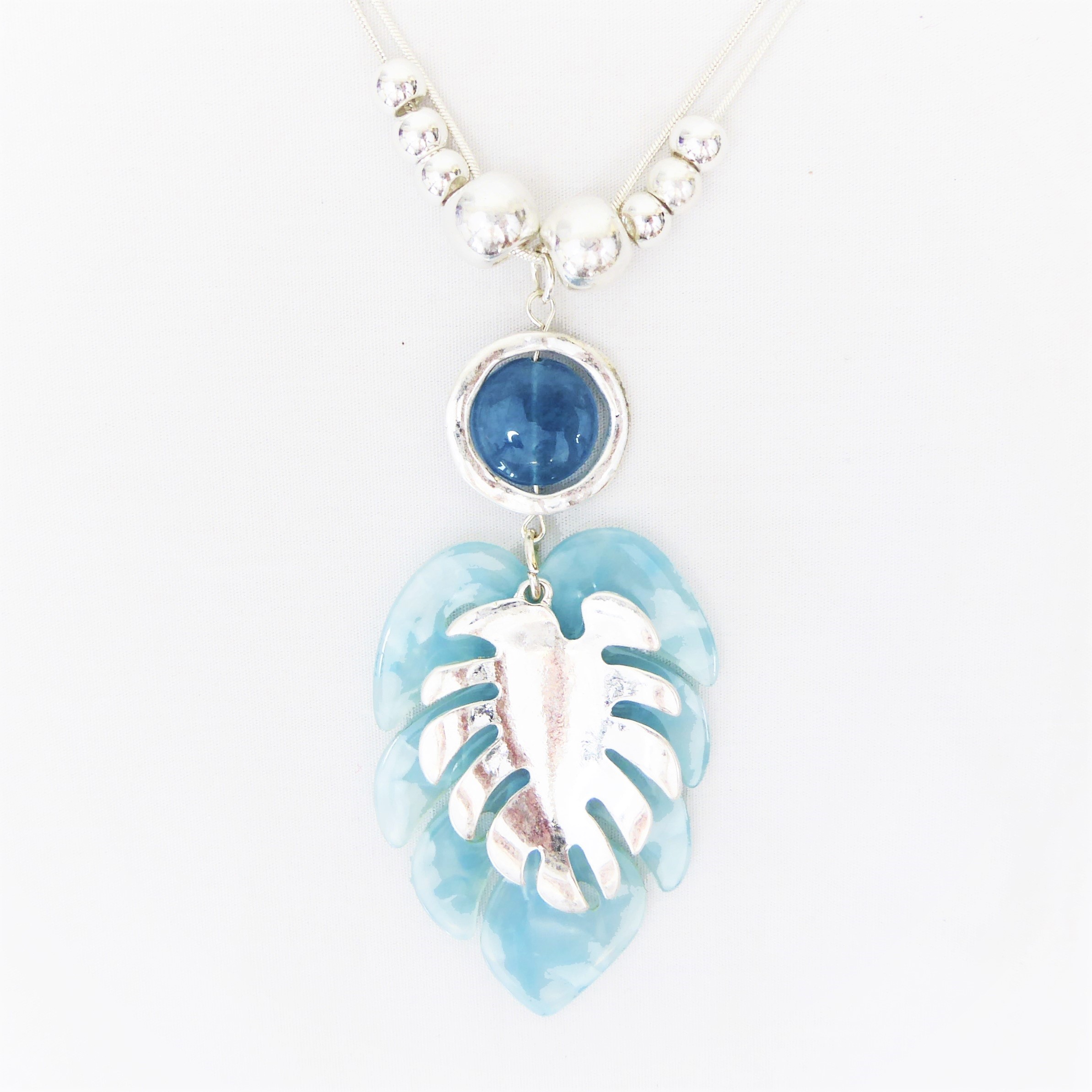Blue Leaf Silver Necklace