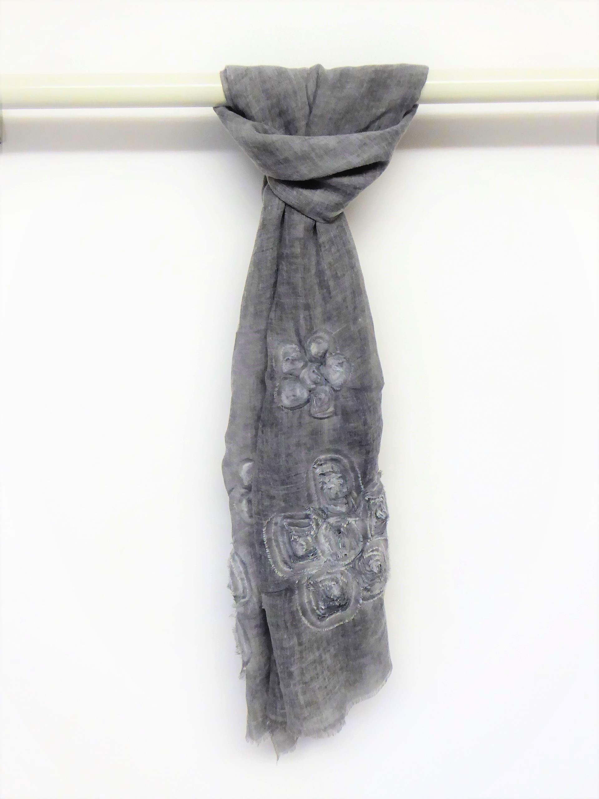 Grey Curl Roses Scarf
