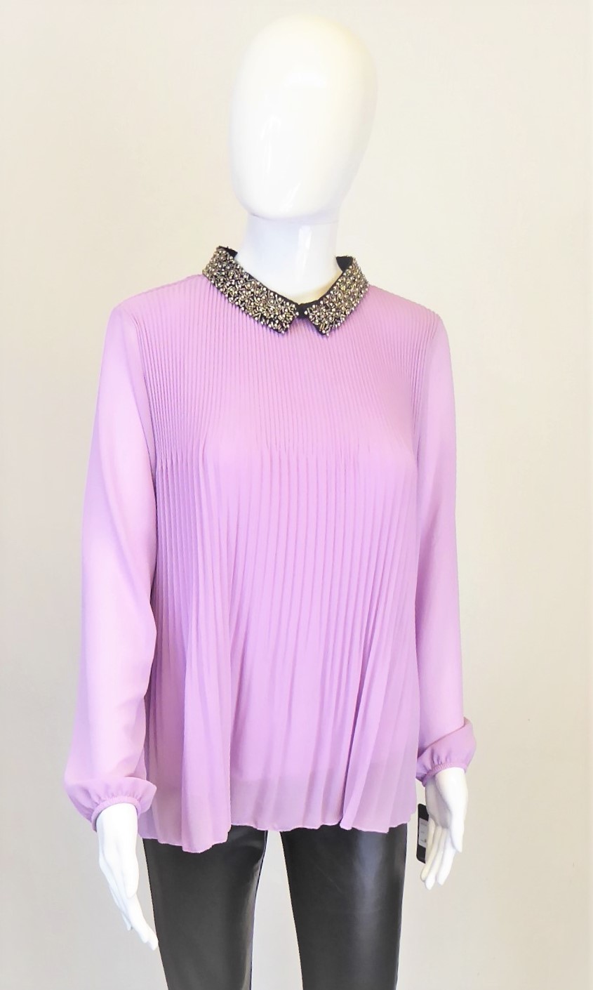 Lilac Beaded Collar Blouse