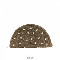 Brown Shell Straw Clutch Bag