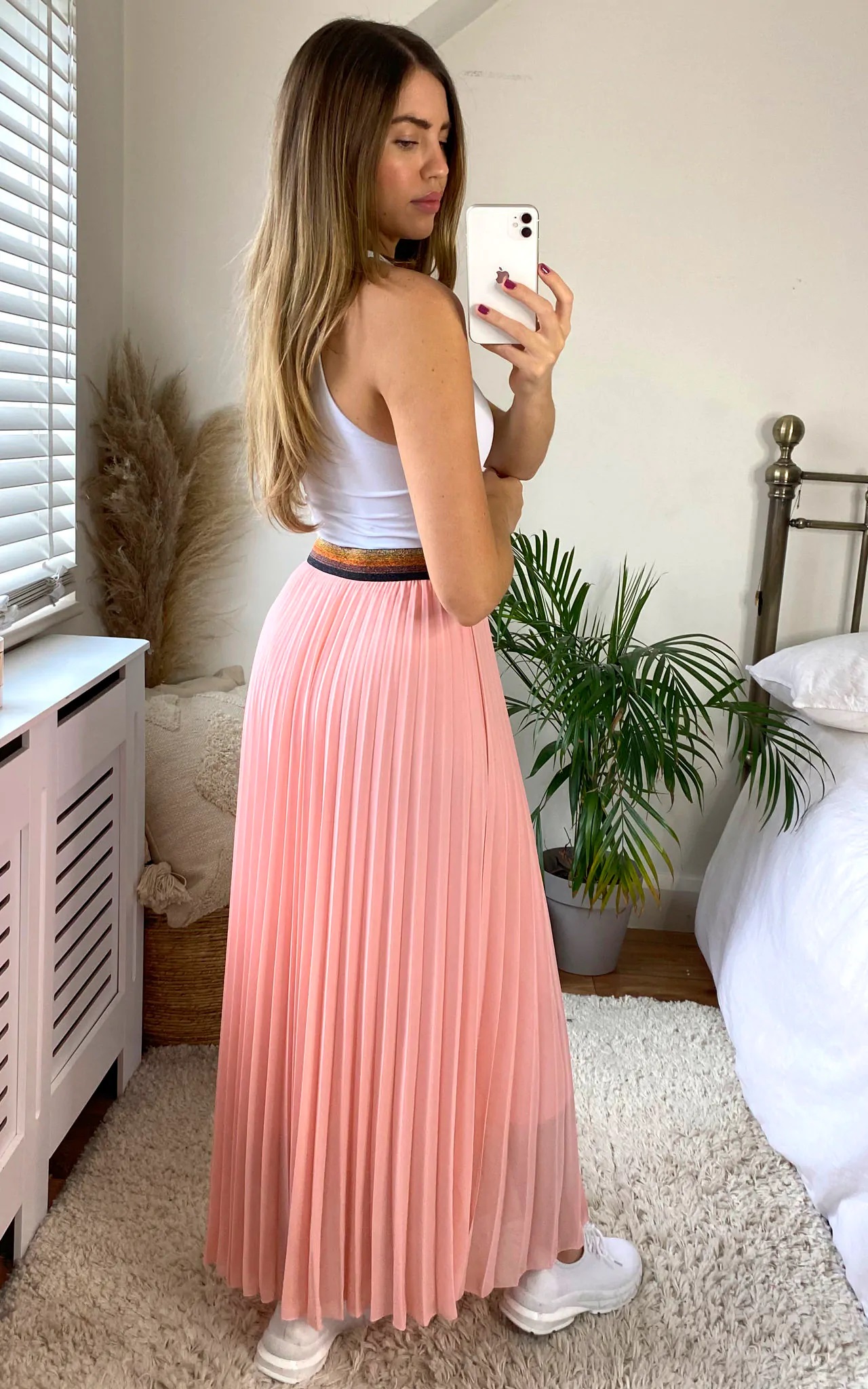 Peach Pleated Maxi Skirt - Image 3