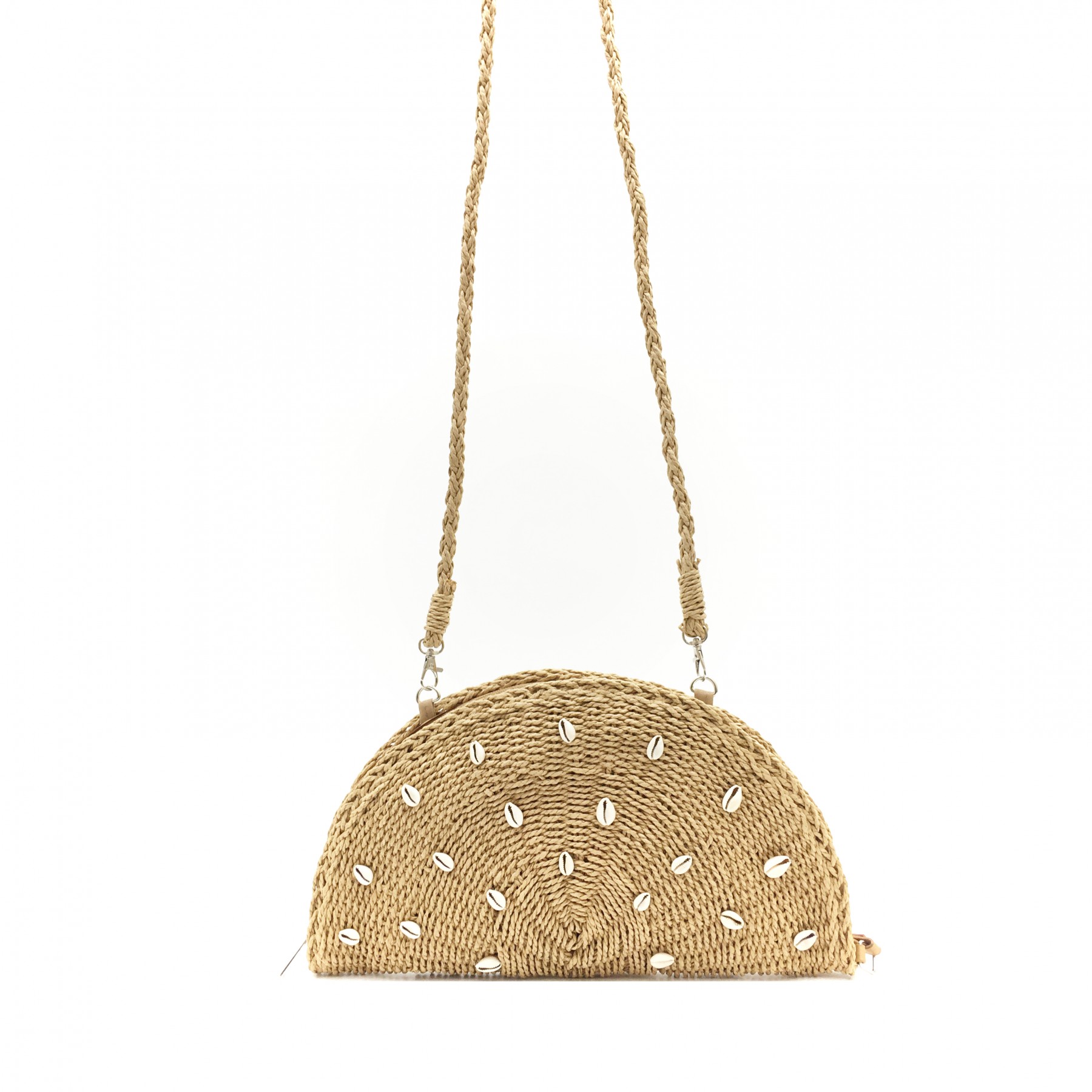 Beige Shell Straw Clutch Bag