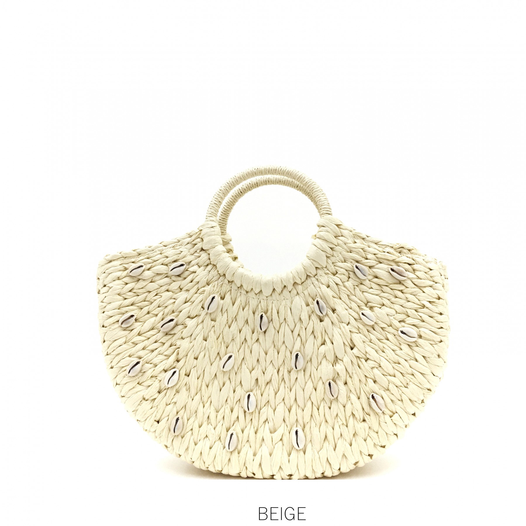 Black Shell Straw Bag with Round Handle - Image 4