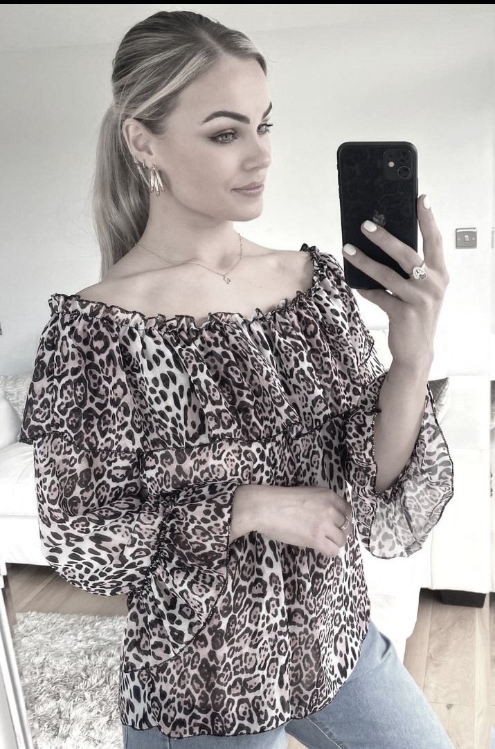 Black Bardot Animal Print Top - Image 2