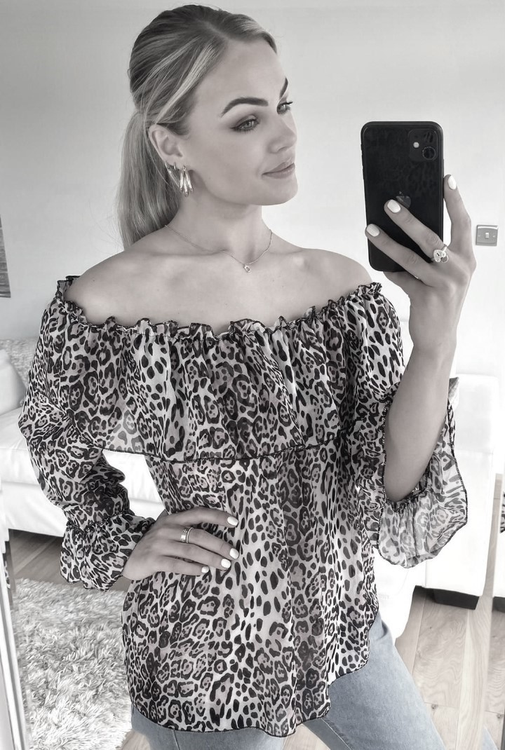 Black Bardot Animal Print Top