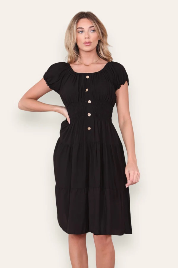 Black Plain Bardot Midi Dress