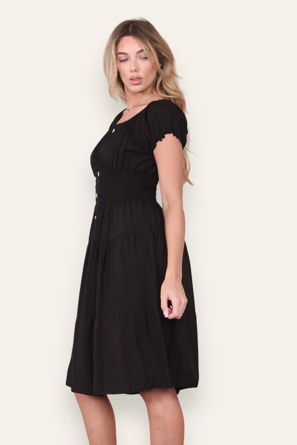 Black Plain Bardot Midi Dress - Image 2