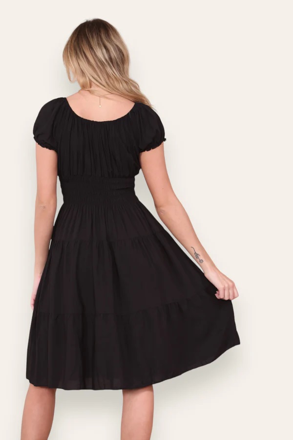 Black Plain Bardot Midi Dress - Image 3
