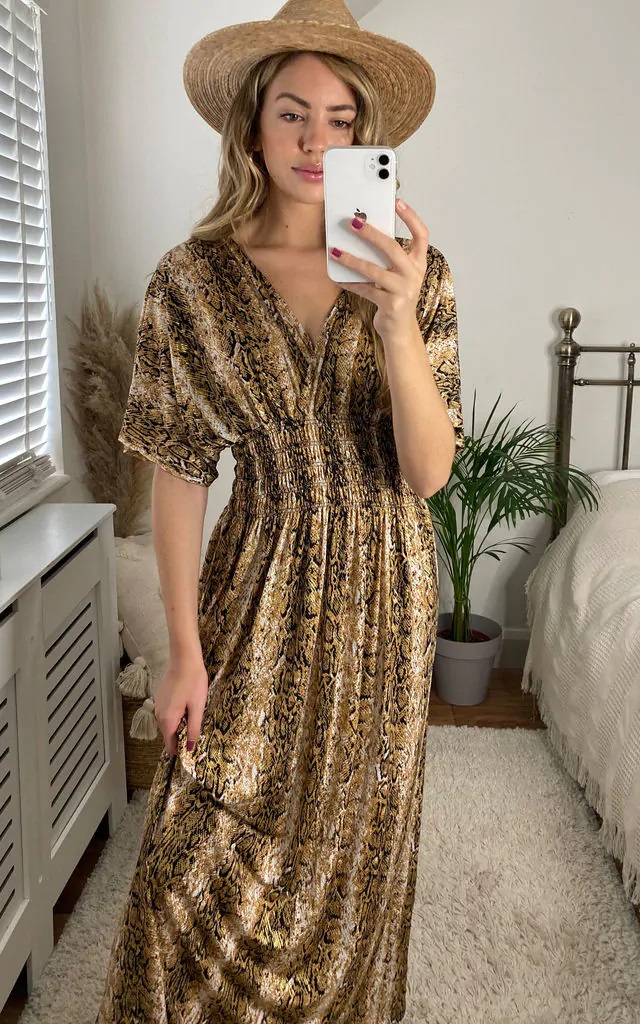 Brown Reptile Cross Over Maxi Dress - Image 5