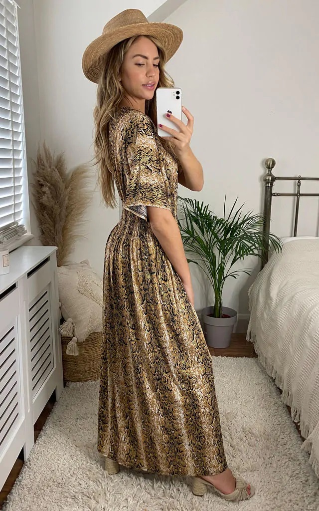 Brown Reptile Cross Over Maxi Dress - Image 4
