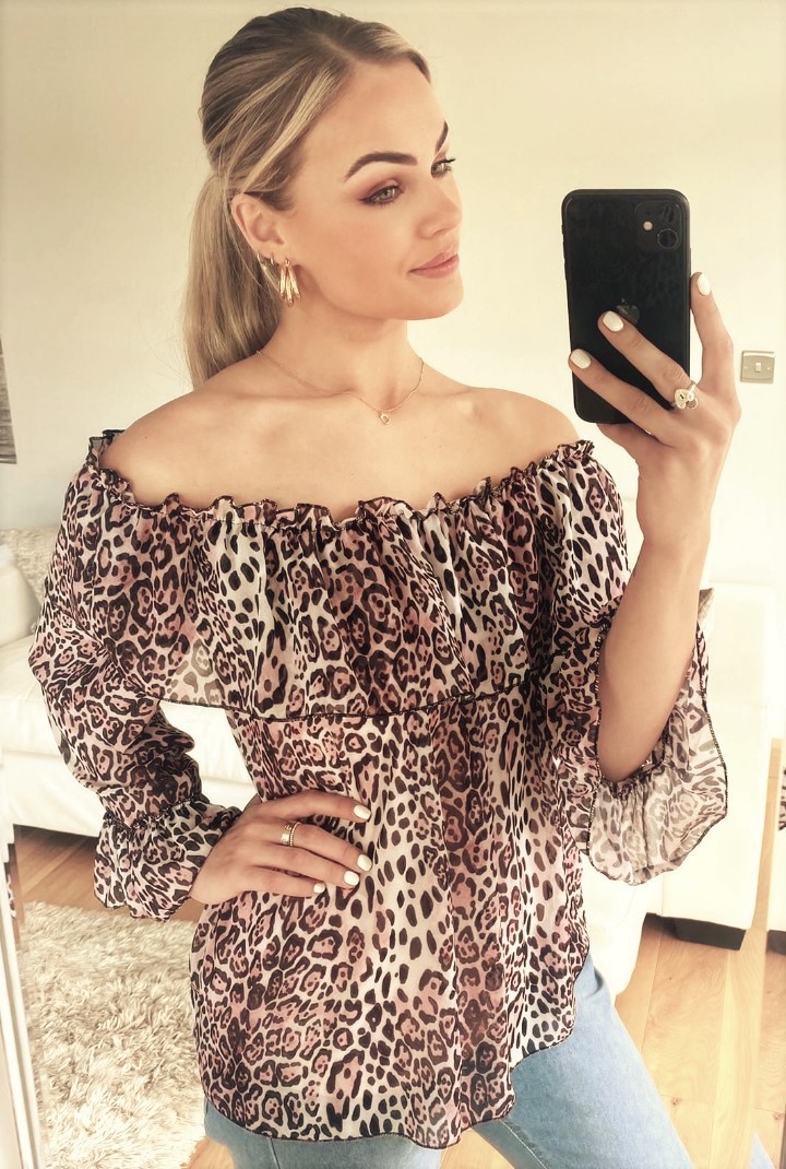 Pink Bardot Animal Print Top - Image 2
