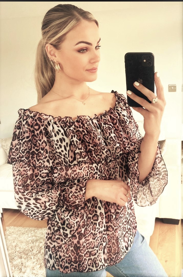 Pink Bardot Animal Print Top