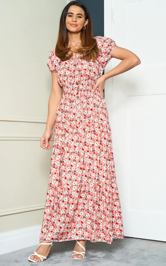 Pink Daisy Bardot Maxi Dress - Image 6