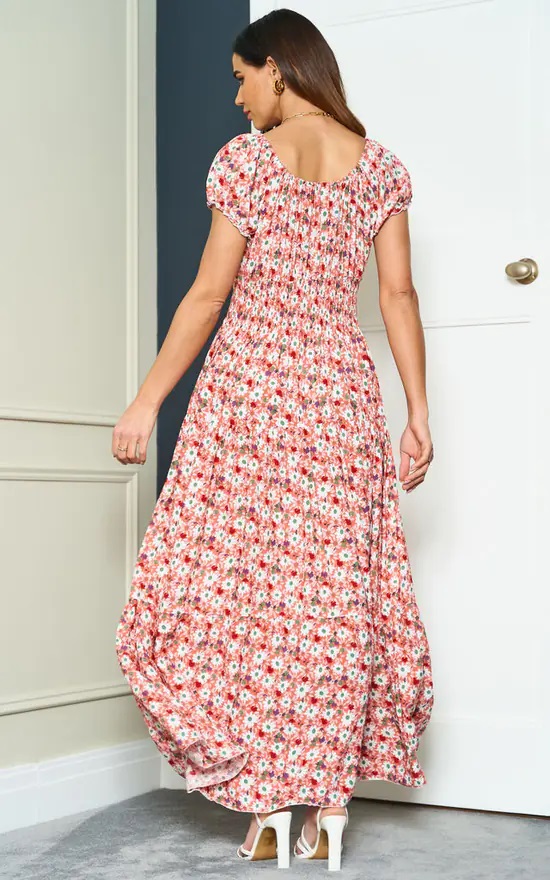 Pink Daisy Bardot Maxi Dress - Image 4