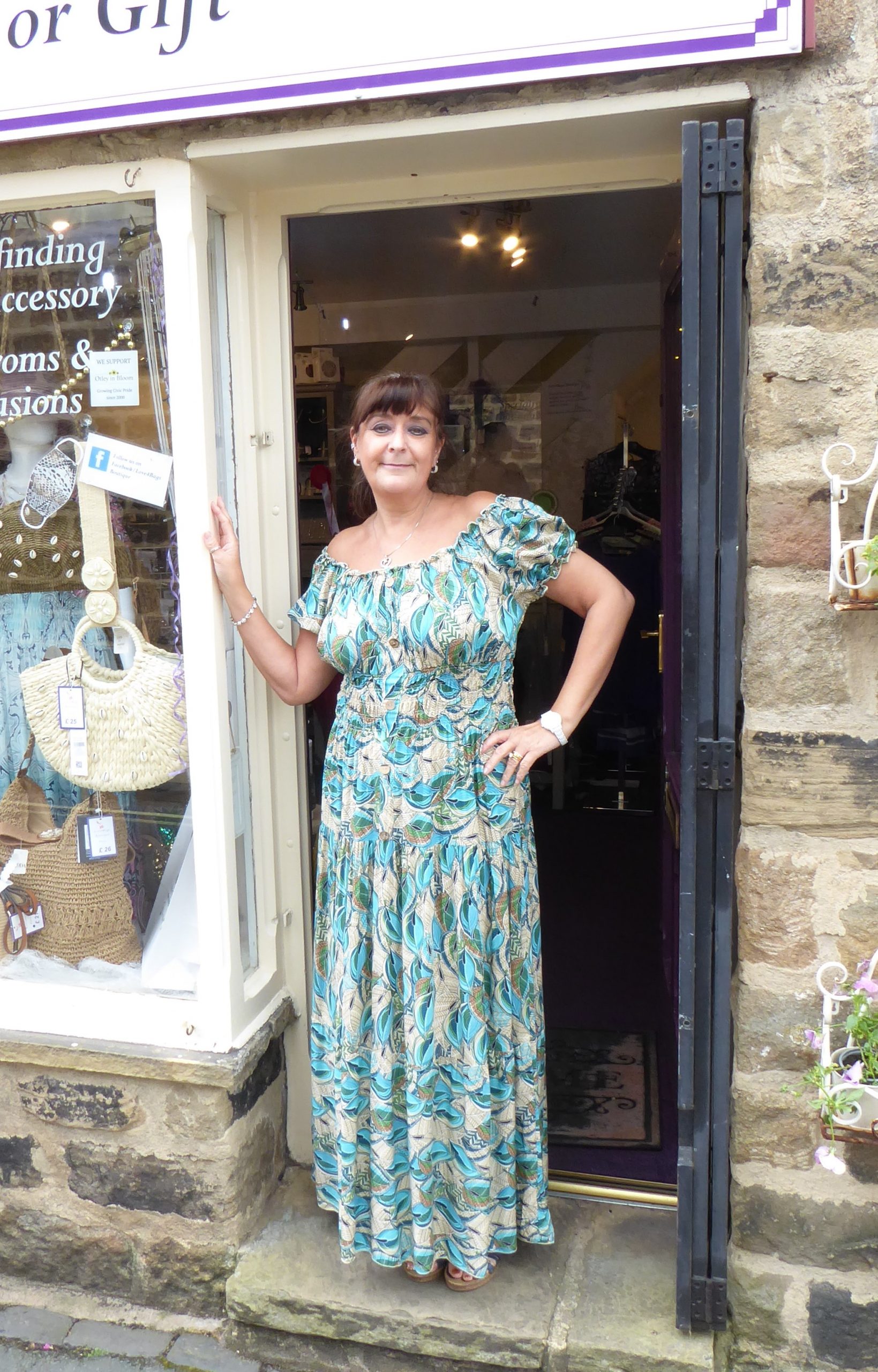 Tropical Leaf Bardot Maxi Dress - Image 4