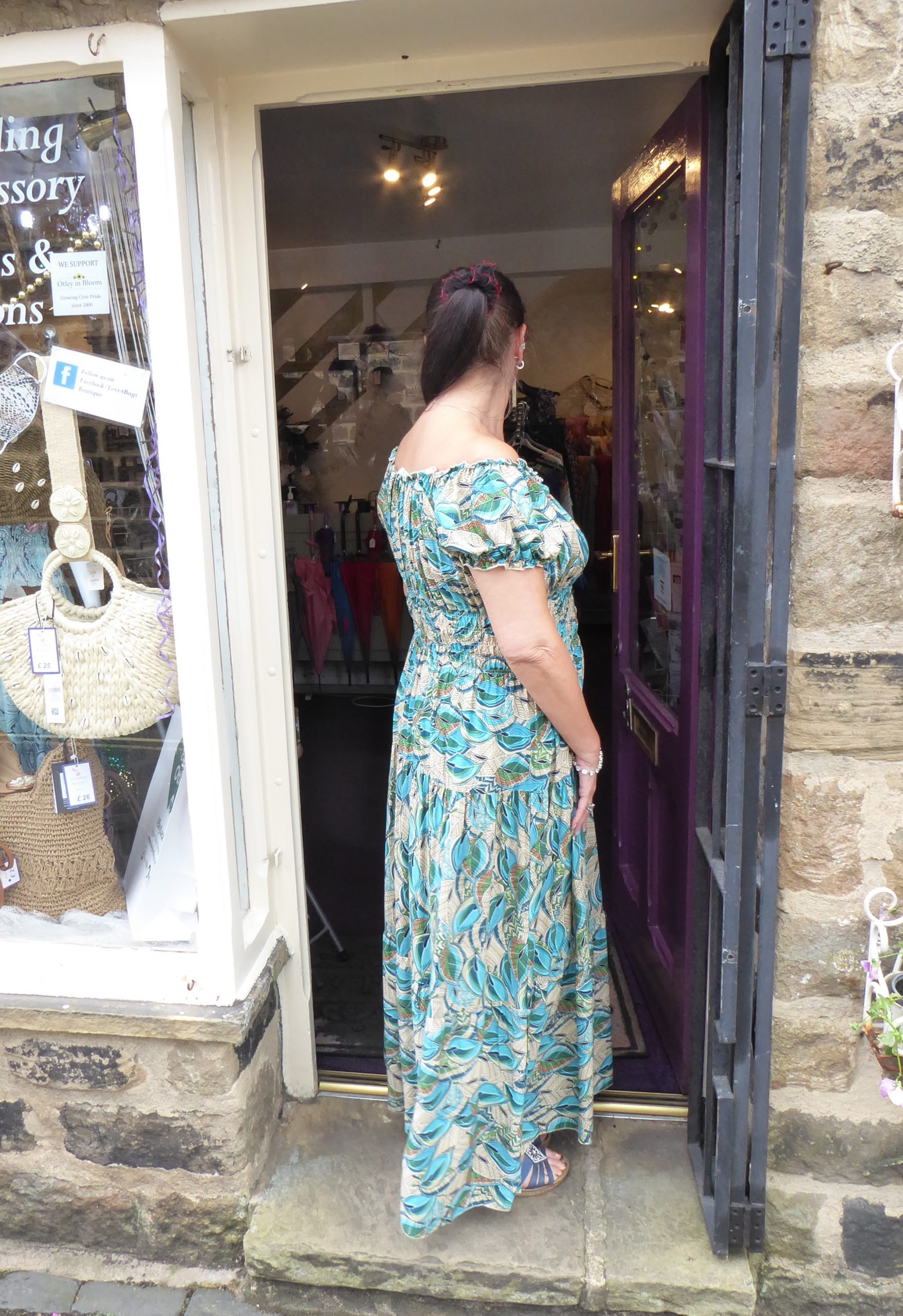 Tropical Leaf Bardot Maxi Dress - Image 2